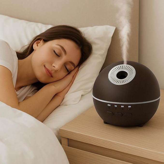 2-in-1 Air Humidifier & Aroma Diffuser Home Fragrance Room Decor Essential Oil Diffuser Humidifiers for Bedroom LED Light Color Changing Car Air Freshener (Dark Wood-2)