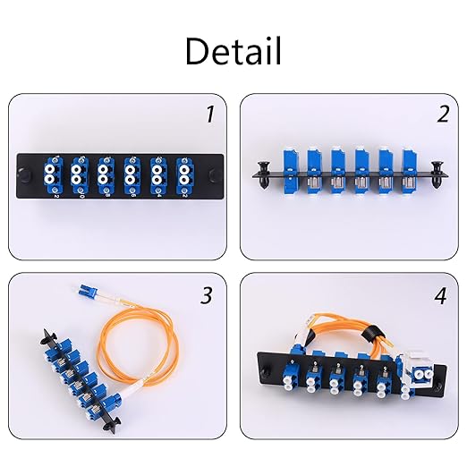 VFLTOOL 4 Pack Fiber Patch Panel Enclosure - 6 Duplex LC Adapters, 12 Fiber Optic Ports, LGX Compatible, LC UPC Blue, Single Mode and Multimode Compatible for 1.25G/10GB OS1-2/OM1-3 Networks