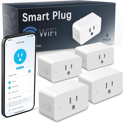 4 Pack Smart Plugs, WiFi Outlets Work with Alexa&Google Assistant,15A/1800W Max, Smart Sockets with Remote Control, Timer Plug with Group Control, No Hub Required, ETL & FCC Certified, 2.4ghz only