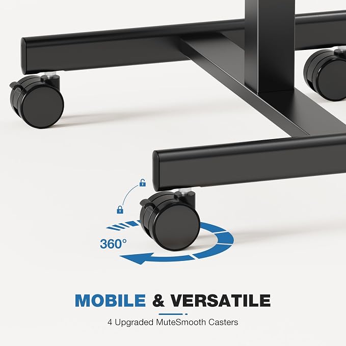 DUMOS Mobile Rolling Desk with Wheels Adjustable Height | Small Standing Desks Portable Laptop PC Table, Computer Workstation for Home Office Small Space, Black