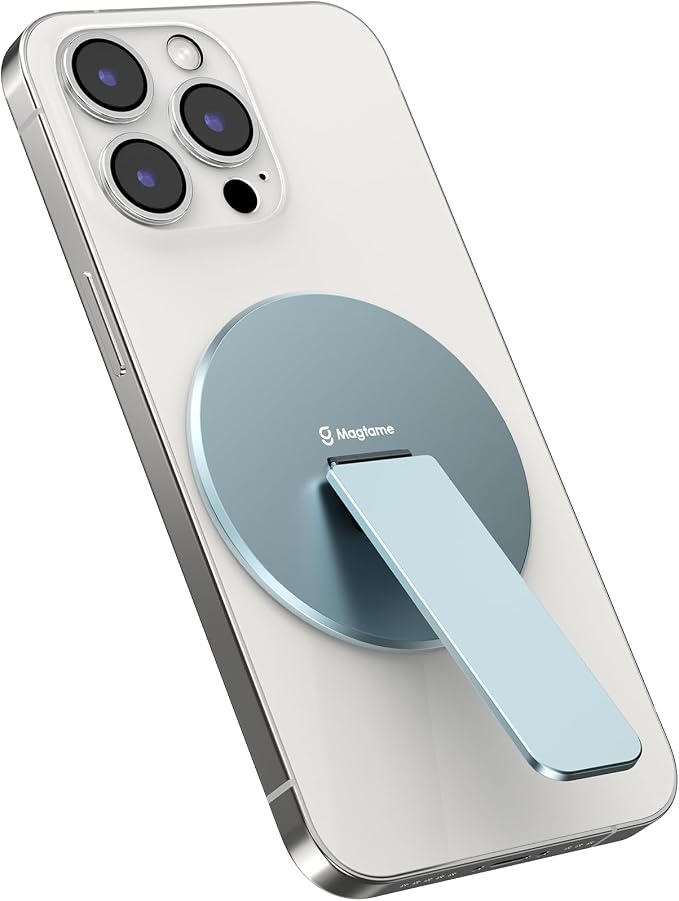 Magnetic Phone Stand Grip for Magsafe, Utral-Thin Snap-on Phone Holder, Kickstand, & Grip, Foldable & Adjustable for Hands-Free Viewing | Compatible with Phone 16 15 14 13 12 Pro, Blue
