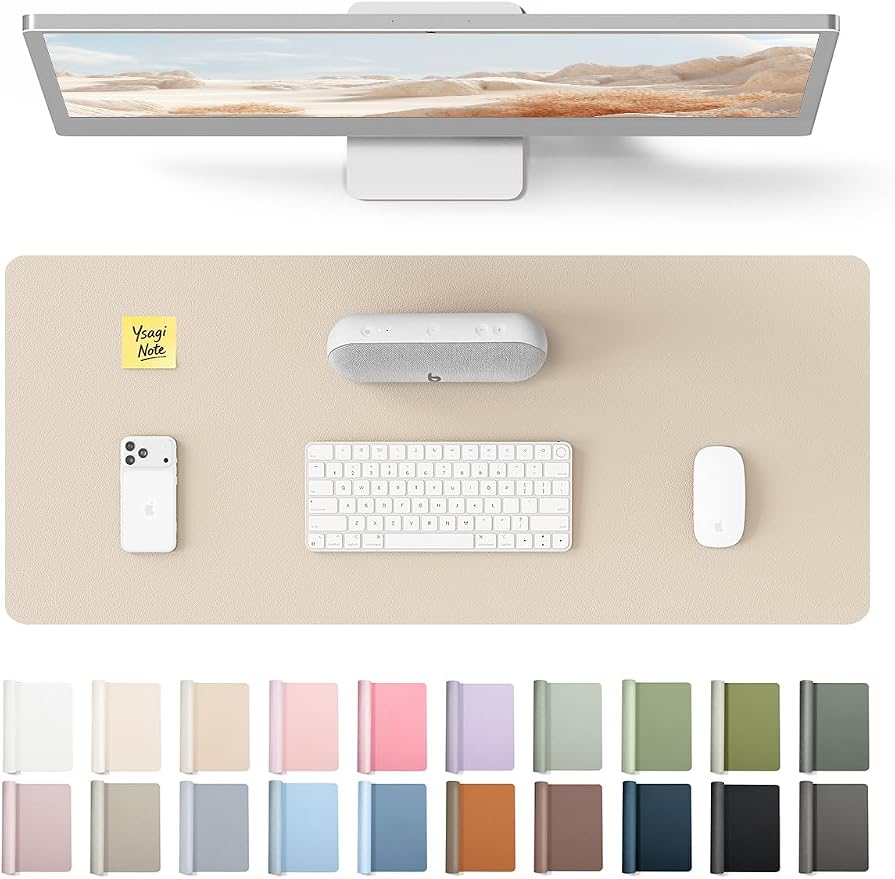 YSAGi Leather Desk Pad Protector, Office Desk Mat, Large Mouse Pad, Non-Slip PU Leather Desk Blotter, Waterproof Laptop Desk Writing Pad for Office and Home (23.6" x 13.8", Eggshell)