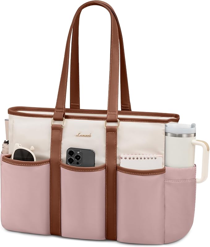 LOVEVOOK Tote Bag for Women Work With Large Cup Holder, 15.6 Inch Laptop Bag, Utility Everything Bag For Travel College Daily, Computer Purse Large Handbag With Multi Pockets