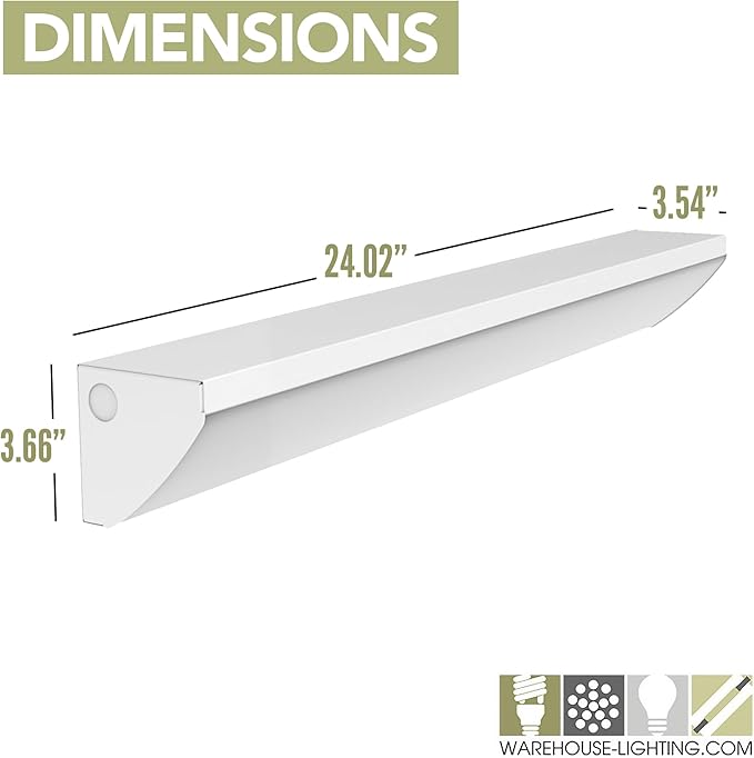 WareLight LED Stairwell & Corridor Light – 2320 Lumen Max, Wattage & CCT Selectable, 2-Foot Wall Mount Lighting Fixture for Commercial & Residential Use, 120-277V, White, Pack of 6