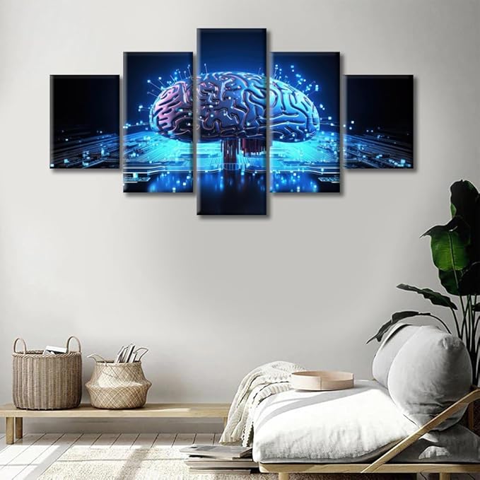 Brain Nervous System Canvas Paintings Abstract Human Brain Bedroom Wall Art 5 Pieces Brain Picture Wall Art Modern Artwork Ready to Hang for Living Room Office, (60"Wx32"H)