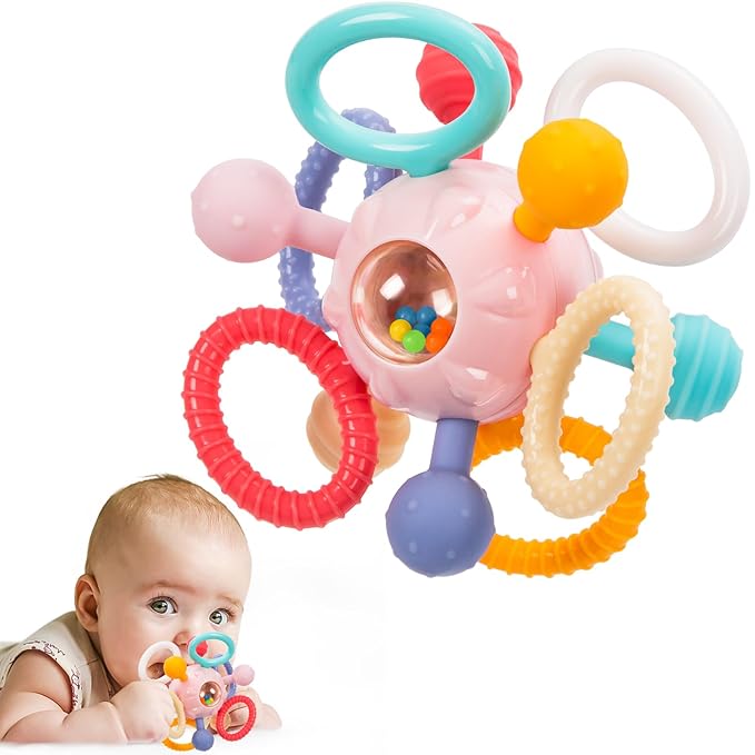 Montessori Teething Toys for Babies 0-6 6-12 Months, Baby Teether Sensory Toys for 0 3 6 9 12 18 Months, Newborn Infant Learning Toys for 1 2 Year Old Boys Girls