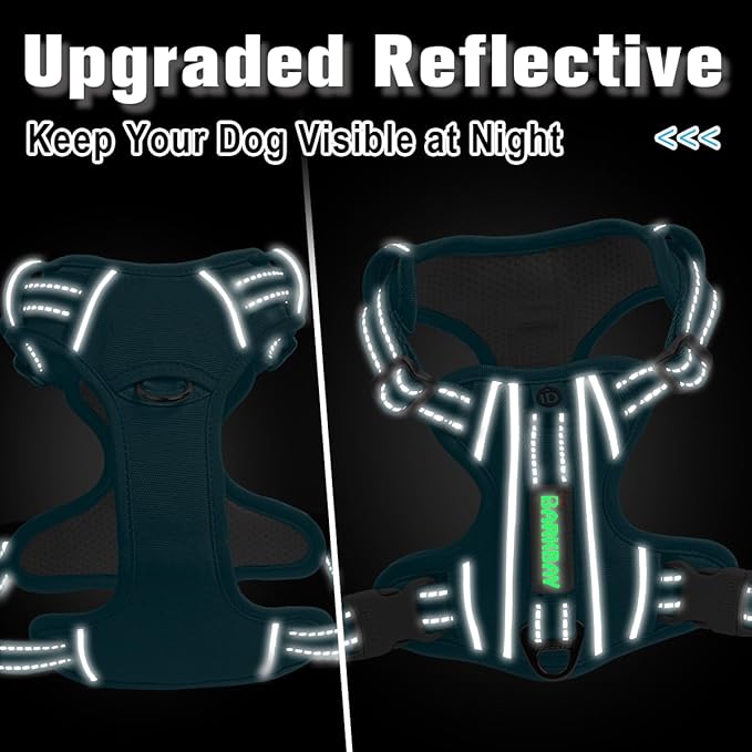 BARKBAY Dog Harness No Pull Oxford with ID Tag Pocket - Heavy Duty, Reflective, Easy Control for Large Dogs(Aqua Oxford,S)