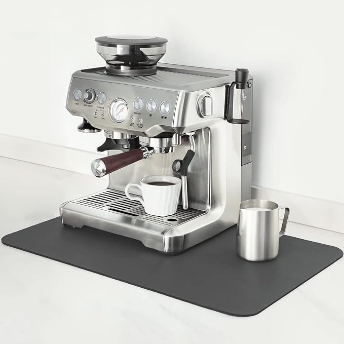 Mimore Coffee Mat - 12x19 Inch Grey Countertop Mat - Absorbent, Hides Stains, Rubber Backed - Dish Drying Mat Fits Under Coffee Maker or Espresso Machine