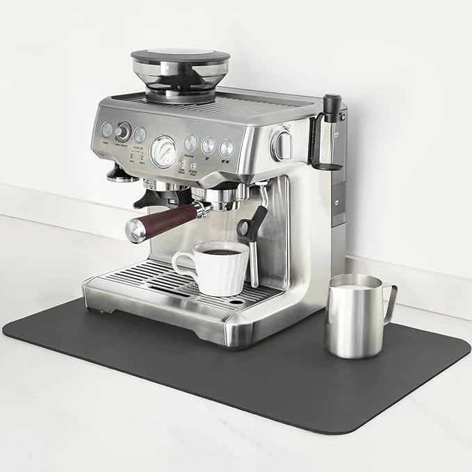 Mimore Coffee Mat - 18x24 Inch Grey Countertop Mat - Absorbent, Hides Stains, Rubber Backed - Dish Drying Mat Fits Under Coffee Maker or Espresso Machine (Compatible with Ninja Luxe Cafe)