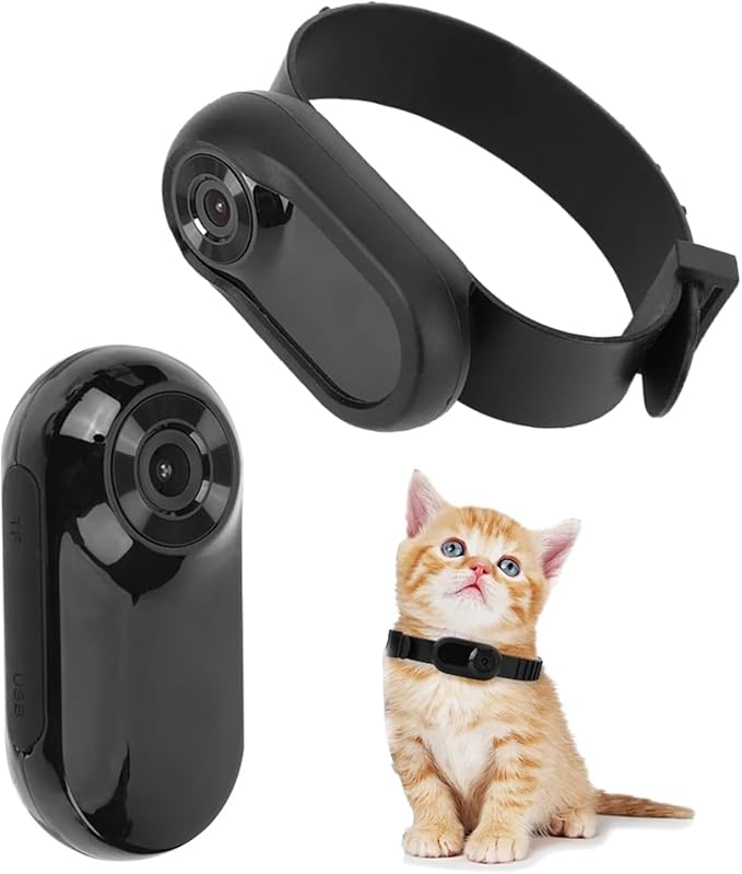 1080P Pet Camera Collar with 90° Wide Angle Lens, Mini Dog Cat Collar Camera with IPS Screen - Continuous Recording & Comfortable Silicone Fit for Outdoor Activity (Black)