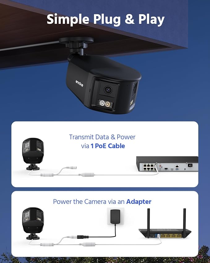 ANNKE FCD800 4K 8MP Dual-Lens PoE Security Camera, 2mm 180��Wide Angle, Smart Dual Light Color Night Vision, Two-Way Audio, Light&Sound Alarm, AI Human/Vehicle Motion Detection, H265+, IP67