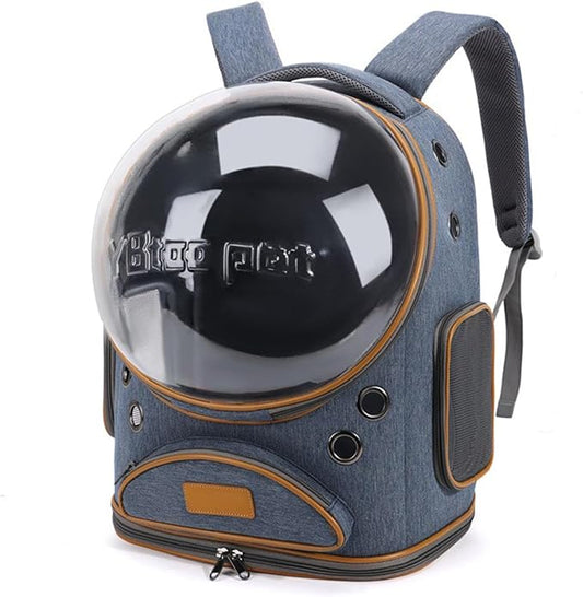 Cat Backpack Carrier, Breathable Pet Carrier Backpack Large Space Bubble for Small Dog and Large cat up to 18lbs, Transparent & Foldable Pet Carrier for Travel Hiking (Cowboy Blue)