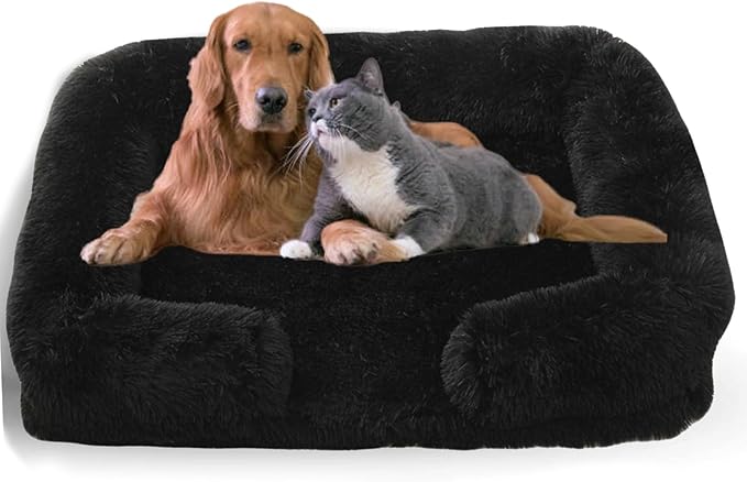 Dog Beds Medium Large Size Dog, Calming Dog Bed with Removable Washable Cover, Waterproof Lining and Nonskid Bottom(Black,M)