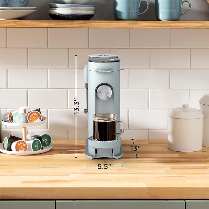 Ninja Pods & Grounds Coffee Maker, K-Cup Compatible, Glacier Blue, PB051GB | Built-In Milk Frother, 6-oz. Cup to 24-oz. Travel Mug Sizes, Iced Coffee Maker