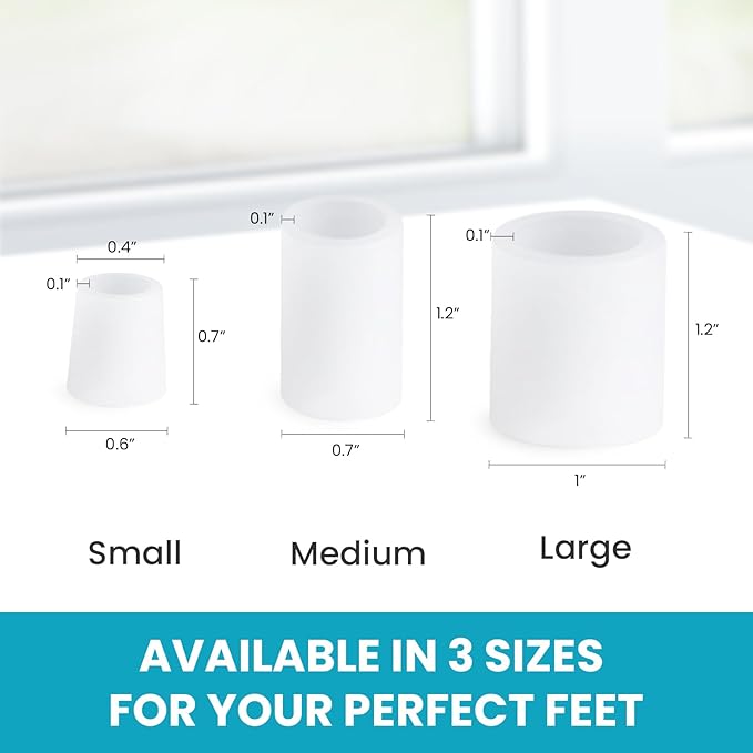 Povihome Toe Sleeves, Toe Protectors, 12 Pack Toe Tube Pads for Hammer Toe,Stubbed Toe,Corns, Calluses Protect (Large Size, White)