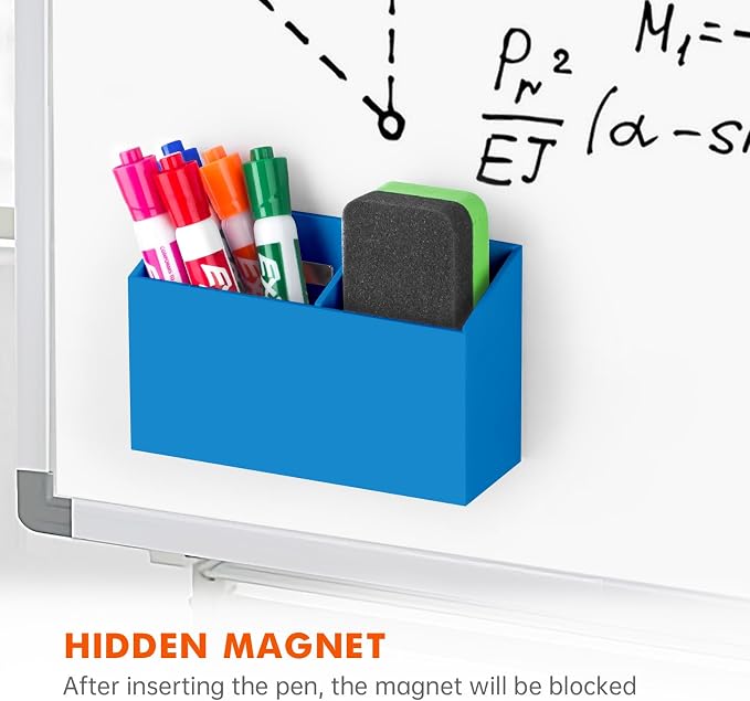 BEYGORM Magnetic Dry Erase Marker Holder for Whiteboard & Refrigerator | Non-slip Acrylic Pen Holder for Classroom, Fridge Magnet, Locker Organizer Accessories, Teacher & School Supplies(Blue)