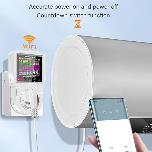 WiFi Smart Plug with Energy Monitoring Electricity Usage Monitor with LCD Display Smart Metering Socket for Home Appliances AC85‑265V US Plug 16A Maximum Current 3680W