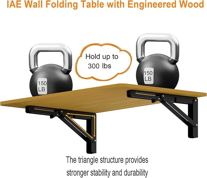 IAE 36x22in Floating Fold Desk,Wall-Mounted Folding Computer Table,Natural | Study Table with Shelf Brackets,Foldable Down Shelf with Engineered Wood,Fold Computer Desk for Small Apartment,Holds 504 lb