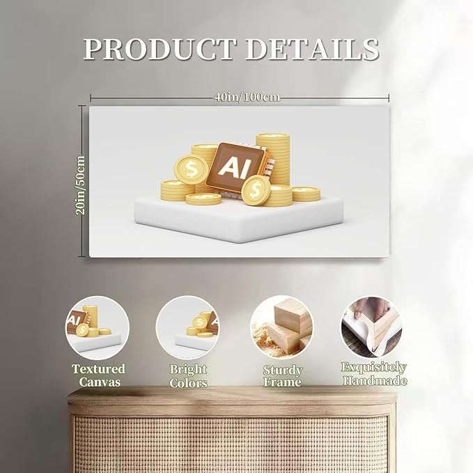 Wibinuki Wall Art Wall Decor Wall Paintings AI chip surrounded golden coins showing financial success, income for Living Room Bedroom Bathroom Home Decor Can Be Hung Directly 20"x 40"