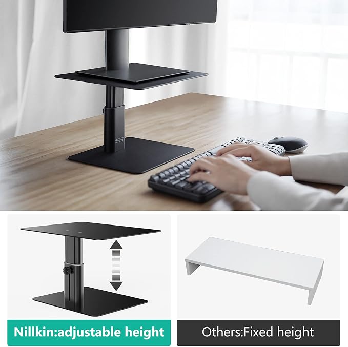 Nillkin Monitor Stand for Desk, Adjustable Height Computer Monitor Stand | Ergonomic Aluminum Computer Stand for Desktop | iMac, Studio Display XDR, Dell, HP, Lenovo, Other Screen Display | Black