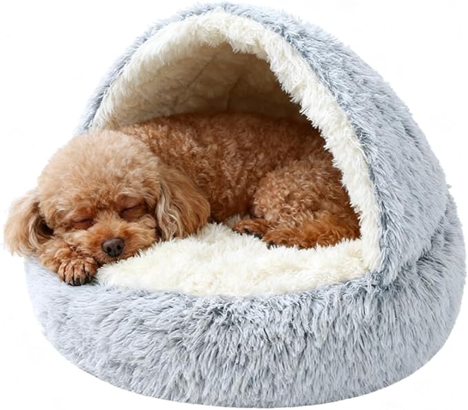 Dog Bed, Dog Bed with Cover Cave, Dual Comfort Design, Pet Bed for Small/Medium/Large Cats and Dogs, Anxiety Relief, Durable & Chew-Proof, Improves Sleep & Behaviour (Gray, 40in)