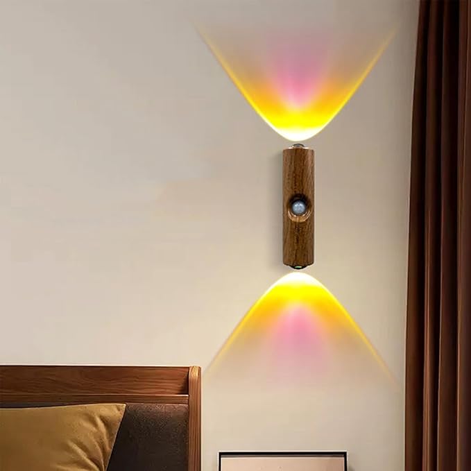 Motion Sensor Wall Lamp - Smart Indoor Night Light Wall Light, Stair Light Rechargeable Sensor Bathroom Light for Bathroom, Bedroom, Living Room, and Courtyard (Grain, 3 Colors)