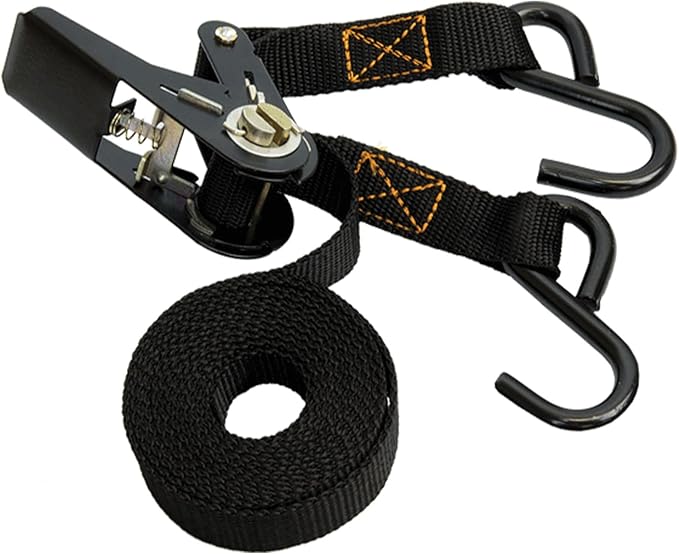 MUDDY 1" X 8' Rugged Durable Lightweight Reliable Adjustable Versatile Outdoor Treestand Ratchet Tie Down Strap with 2 Hardened Steel Hooks, 1 Pack