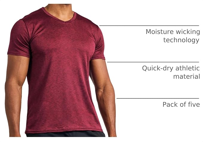 5 Pack Men's Dry Fit V Neck Gym Workout T Shirts Athletic Moisture Wicking | Cooling, Quick Dry, Breathable, Short Sleeve, Exercise, Cycling, Sports, Outdoor, Fitness, Golf, Crossfit, Hiking, Tennis