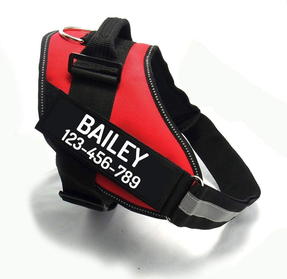 PawPawify Custom No Pull Dog Harness with Name and Phone Number, Heavy Duty Personalized Pet Vest to Prevent Tugging, Pulling, or Choking, Training and Walking (Red, XXL (85-140 LBS))