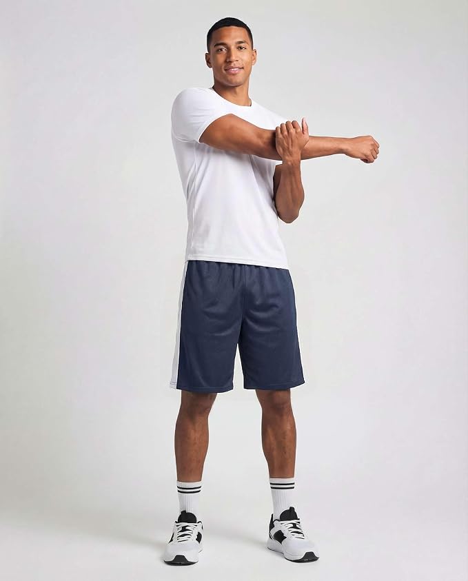 5 Pack Men's Mesh Shorts Athletic Basketball Sports Gym Workout Pockets | Cooling Moisture-Wicking, 9", Long, Quick-Dry, Breathable, Elastic Drawstring Waistband. Running, Exercise, Soccer, Training.