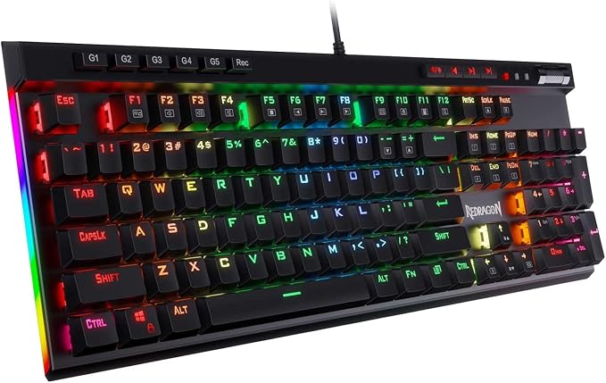 Redragon K580 Wired RGB Mechanical Gaming Keyboard, Macro Key & Media Wheel | 5 On-Board Keybinding Buttons for MMO MOBA Games, Dedicated Media Controls, Tactile Brown Switch for Long-Time Typing Feel