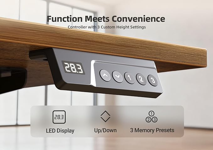 YDN 32 x 19 Inch Rustic Brown Electric Standing Desk | Adjustable Height, Sit Stand, Cable Management, Ergonomic, Home Office