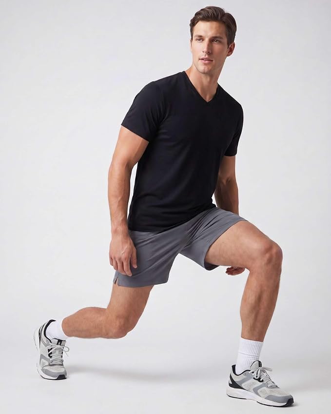 5 Pack Men's Dry Fit V Neck Gym Workout T Shirts Athletic Moisture Wicking | Cooling, Quick Dry, Breathable, Short Sleeve, Exercise, Cycling, Sports, Outdoor, Fitness, Golf, Crossfit, Hiking, Tennis