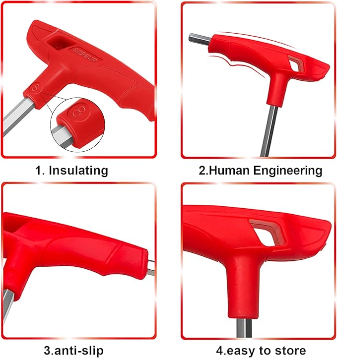 WISEUP t handle allen wrench set Metric,CR-V heavy duty hex key set with long arm,7-keys 2 2.5 3 4 5 6 8mm