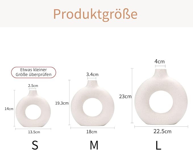 CEMABT White Donut Vase Hollow Ceramic Vase for Flowers Handmade Minimalist Boho ins Style Modern Home Decor for Wedding Dinner Table Party Living Room Office Bedroom（L，White）