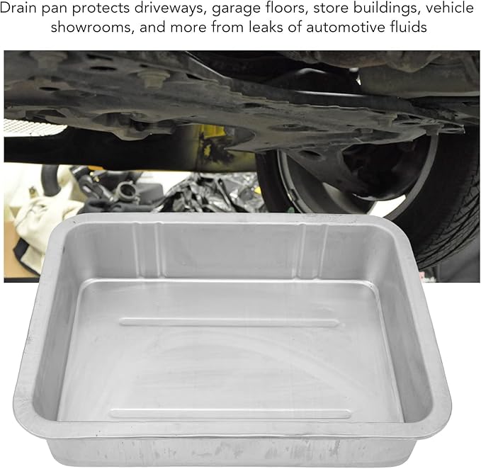Hapivida Oil Drain Pan, Universal Metal Oil Change Container with Easy Grip Edges 10L Capacity for Cars Motorcycles Boats, Durable Construction for Professional Mechanics and DIY Enthusiasts