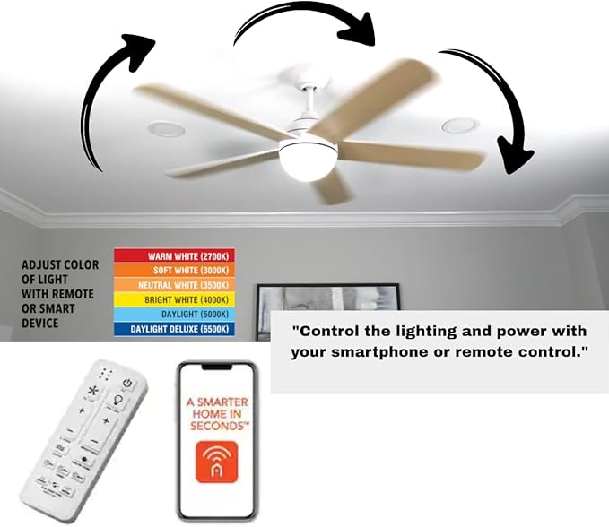 LYTIO 52 in. Smart Indoor/Covered Outdoor Matte Black Ceiling Fan with Remote and Integrated LED Powered by Hubspace