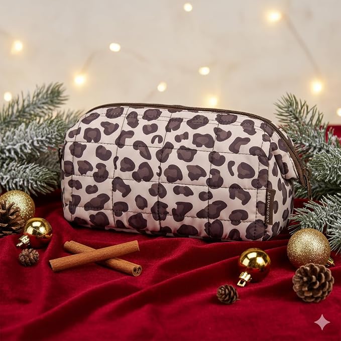 BAGSMART Makeup Bag Travel Toiletry Bag, Wide-open Zipper Pouch, Leopard | Puffy Padded, Travel Essentials, Make Up Bag, For Women, Makeup Organizer, Toiletries Accessories Brushes