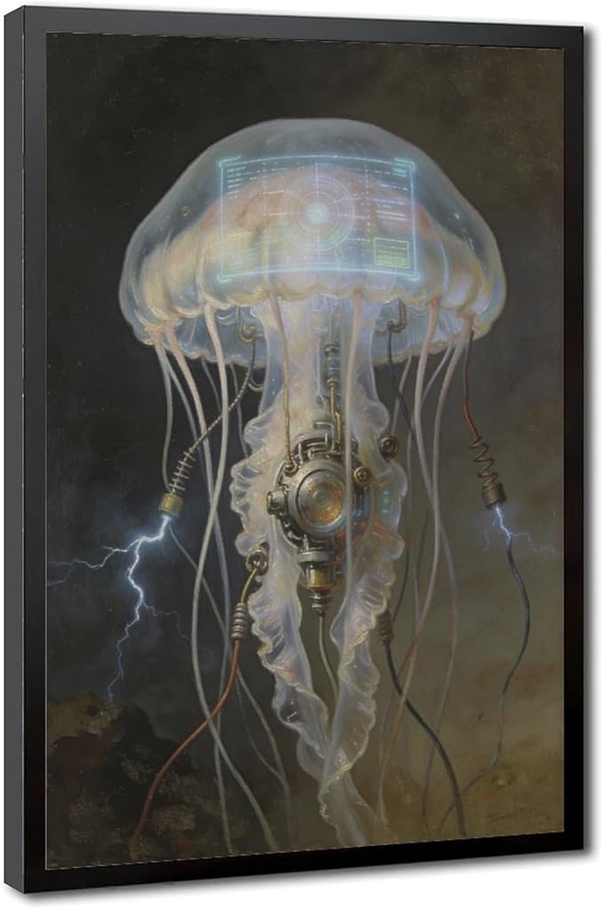 Framed Fantasy Wall Art for Living Room TV Wall Futuristic Tech Inspired Home Decor 16x24in