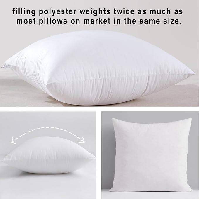 HITO 22x22 Pillow Inserts (Set of 2)- 100% Cotton Covering Down Alternative Throw Pillows White for Couch Bed Sofa