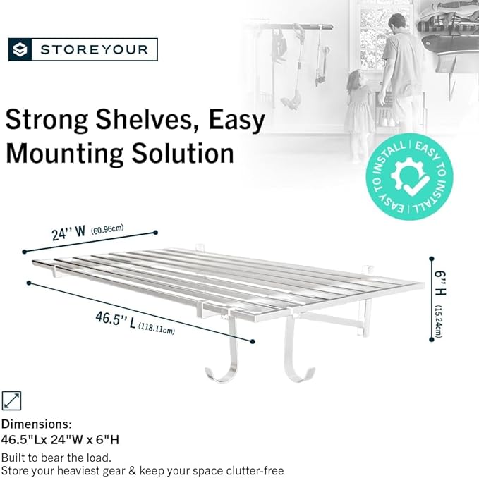 StoreYourBoard Heavy Duty Garage Shelf Wall Mount 2ft x 4ft – Wall-Mounted Shelving for Storage & Organization – Heavy Duty Garage Shelves for Tools, Bins, & Equipment – Holds 200 lbs - White