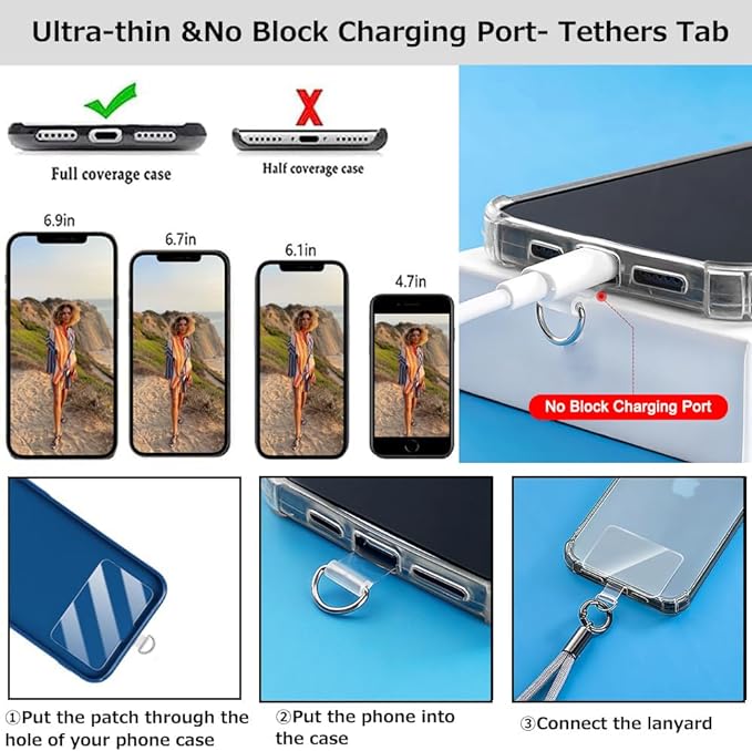 Phone Crossbody Strap, 2in1 Wrist Charm&Shoulder Lanyard,3Ways Usage free to Assembly and Disassembly Phone Strap with Tether Patches for Most Phones Bag Purse (M)