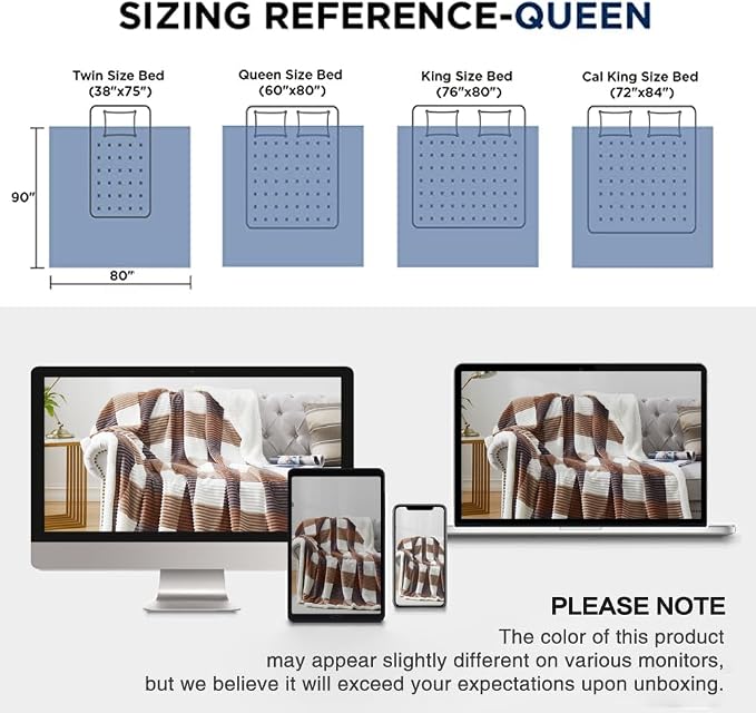 PU MEI Sherpa Blanket Full/Queen Plaid Thick Bed Blanket, 90”*80” Super Soft Flannel Fuzzy Fleece Reversible Velvet Plush Warm Blanket for Couch(Beige Check, 80"*90")