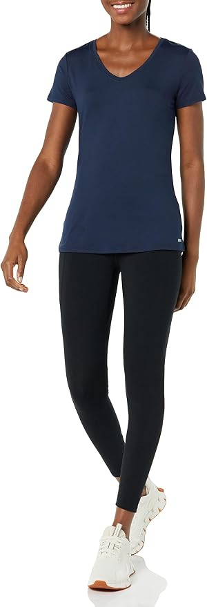 Amazon Essentials Women's Active Quick Dry Tech Stretch Short-Sleeve V-Neck T-Shirt (Available in Plus Size), Pack of 2