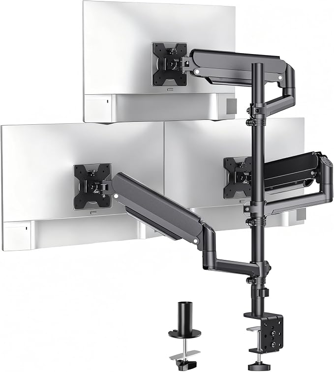 WALI Triple Monitor Mount for 13-34 inch Screens, Full Adjustable 3 Monitors Desk Mount with Clamp & Grommet Base, Triple Monitors Arm, up to 19.8lbs Each, VESA 75x75 100x100 mm (GSDM003XL), Black