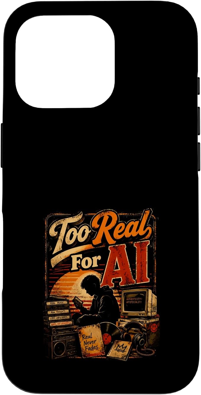 Too Real for AI - Authentic Music Lovers Case for iPhone 16 Pro