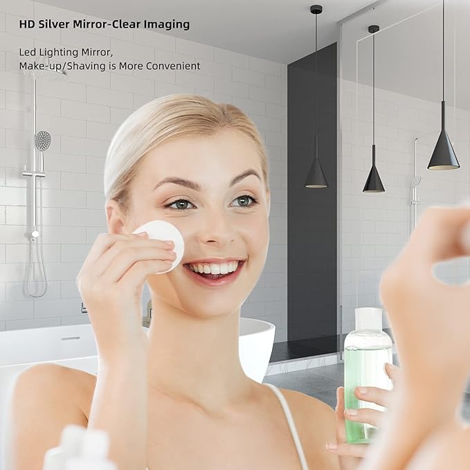 COOL2DAY LED Mirror for Bathroom,55x36 Inch Lighted Bathroom Vanity Mirror with Lights, Double Light Strips, 3 Colors, Shatter-Proof, Anti-Fog and Brightness Memory
