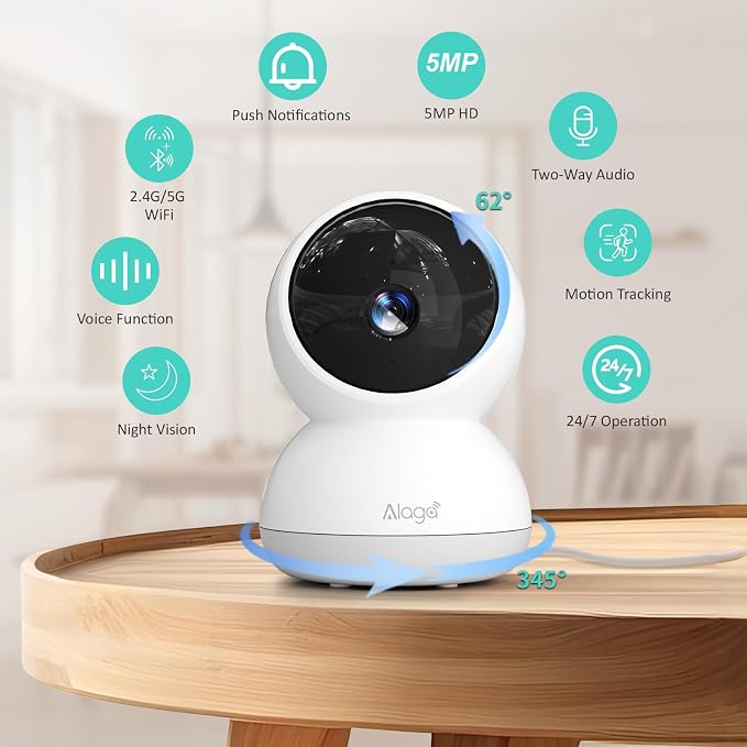 Indoor Camera, 3K HD Indoor Security Camera, 360�� Pan/Tilt Pet Camera, 2-Way Audio, Siren, Night Vision, Baby/Pet Monitor with Phone App 2.4G and 5G WiFi, Compatible Alexa and Google Assistant