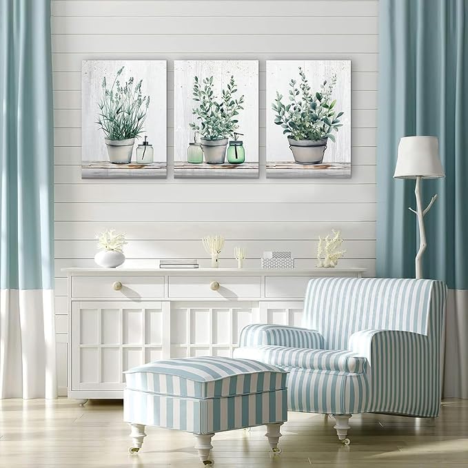 MHARTK66 Family Canvas Wall Decor for Bedroom, Dining Room, Living Room & Office - Green Leaf Vase Artwork - 12x16in