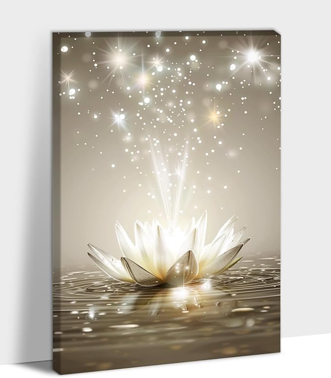 Zen White Lotus Flower Canvas Wall Art, Lotus Floral Pictures Wall Print, Spiritual Water Lily Canvas Prints, Lotus Bloom on Water Poster, Zen Meditation Spiritual Artwork for Yoga Spa Room 28x40 inch